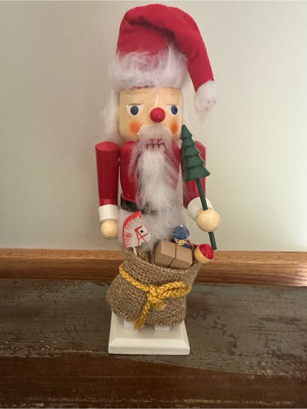 Vintage Santa Claus wooden nutcracker doll St. Nick working